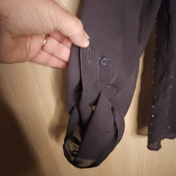 Studio Y Womens Grey Sheer Crystal Studded Blouse Small - Picture 5 of 10